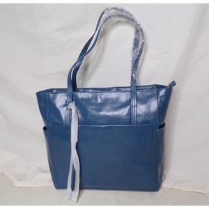 HOBO International Shoulder Shopper Tote Handbag Polished Leather Blue EUC